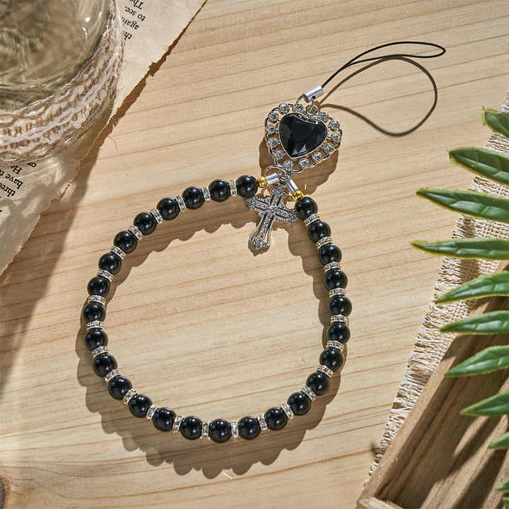 SolaceBeads Red &amp; Black Glass Bead Phone Charm: Grace‑filled Companion For Quiet Prayer - image 3