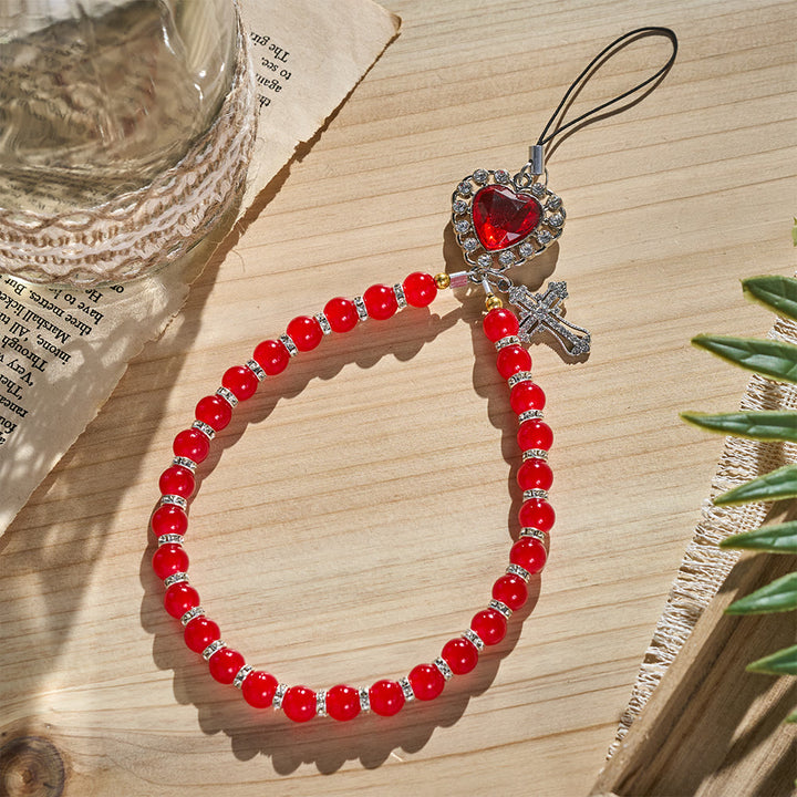 SolaceBeads Red &amp; Black Glass Bead Phone Charm: Grace‑filled Companion For Quiet Prayer - image 2