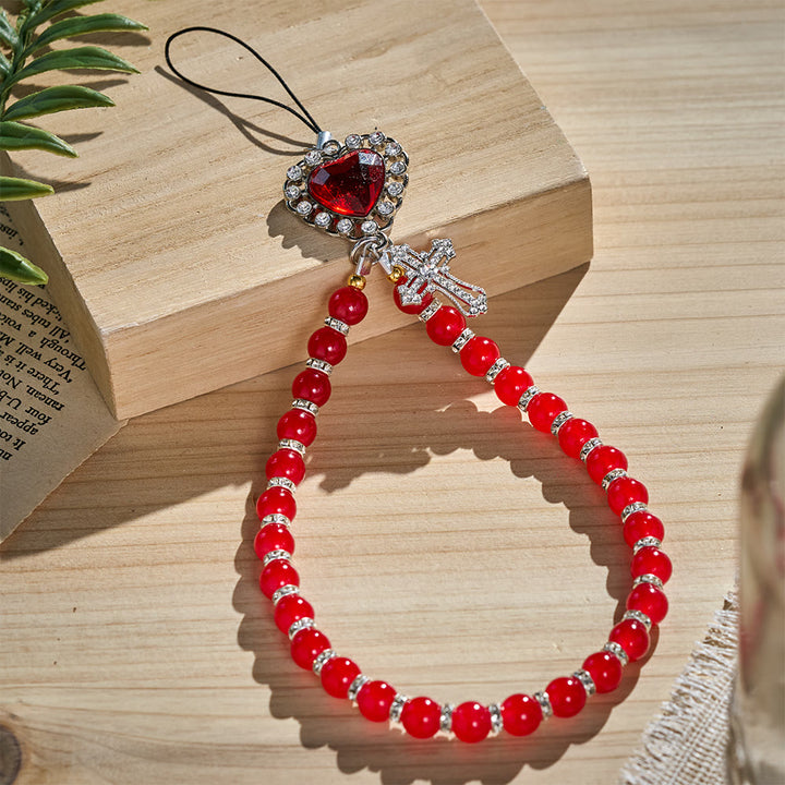 SolaceBeads Red &amp; Black Glass Bead Phone Charm: Grace‑filled Companion For Quiet Prayer - image 4