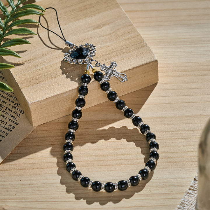 SolaceBeads Red &amp; Black Glass Bead Phone Charm: Grace‑filled Companion For Quiet Prayer - image 5