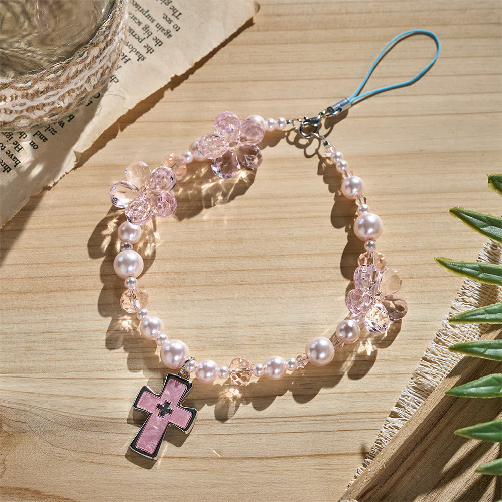 SolaceBeads Pink Floral Phone Charm: Soft Light For Gentle Daily Prayer - Pink - image 0