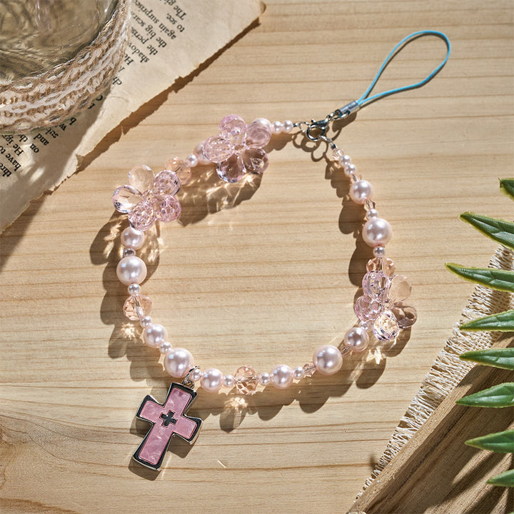 SolaceBeads Pink Floral Phone Charm: Soft Light For Gentle Daily Prayer - Pink - image 0