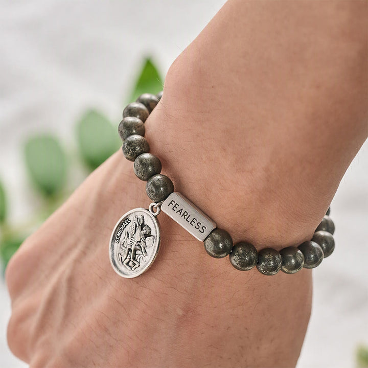 Solacebeads Pyrite Bracelet With Archangel Medal: Fearless In Spiritual Fortitude Amid Challenges - image 1