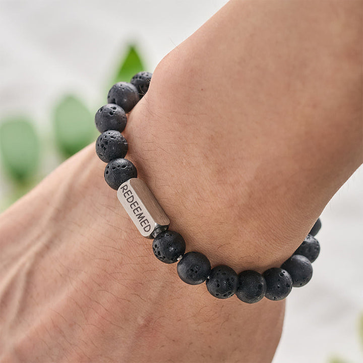 SolaceBeads Lava Stone Bracelet: Faith‑Centered REDEEMED Faith Reminder - image 1