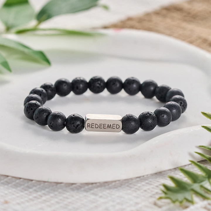 SolaceBeads Lava Stone Bracelet: Faith‑Centered REDEEMED Faith Reminder - LavaStone - image 0