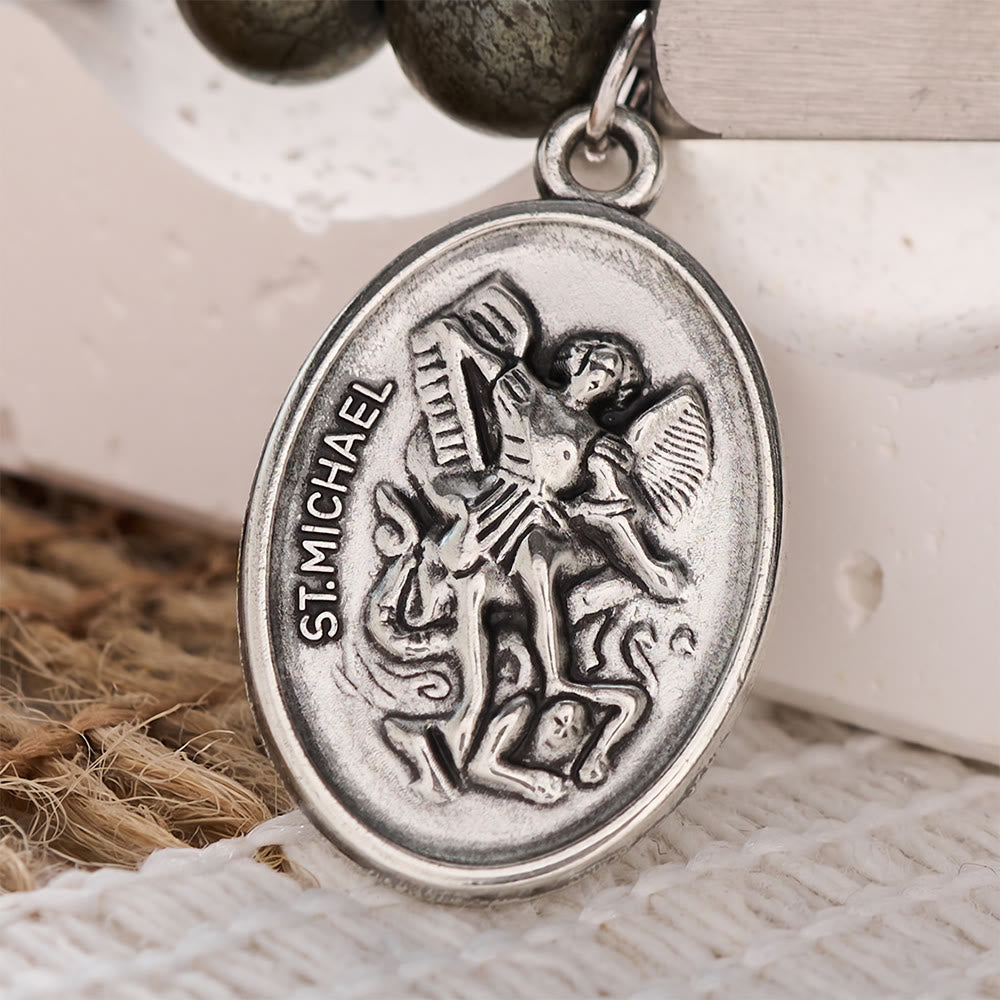Solacebeads Pyrite Bracelet With Archangel Medal: Fearless In Spiritual Fortitude Amid Challenges - image 4