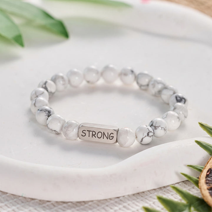 SolaceBeads White Turquoise Bracelet: Faith‑inspired STRONG Engraved Daily Reminder - image 2