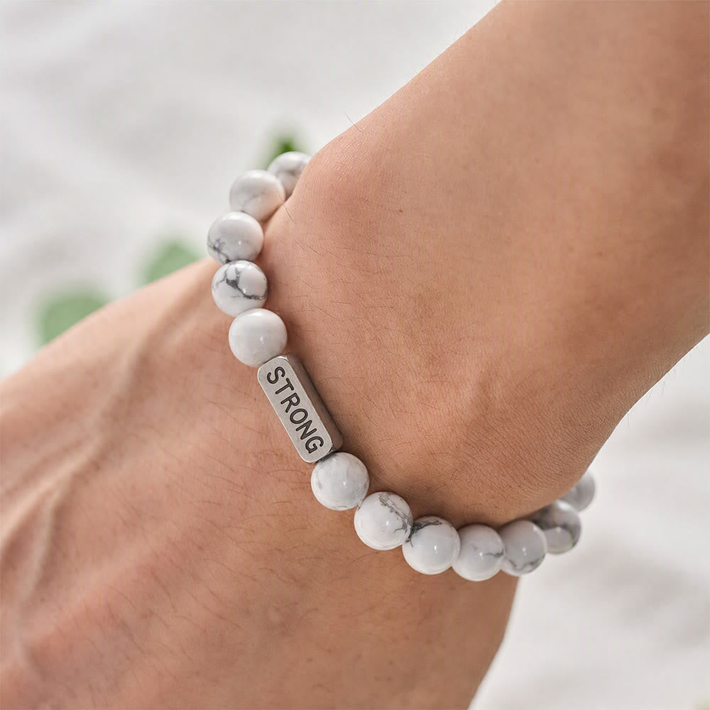 SolaceBeads White Turquoise Bracelet: Faith‑inspired STRONG Engraved Daily Reminder - image 1