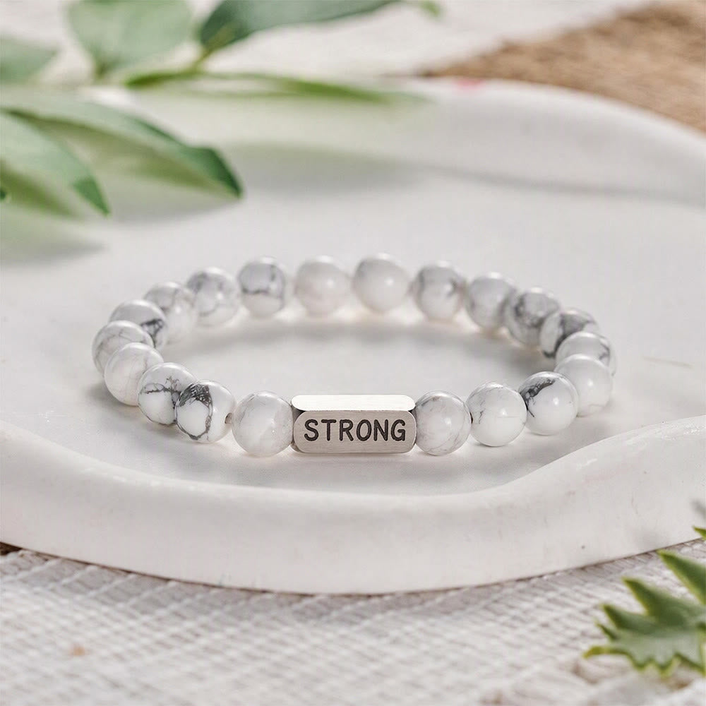SolaceBeads White Turquoise Bracelet: Faith‑inspired STRONG Engraved Daily Reminder - White Turquoise - image 0