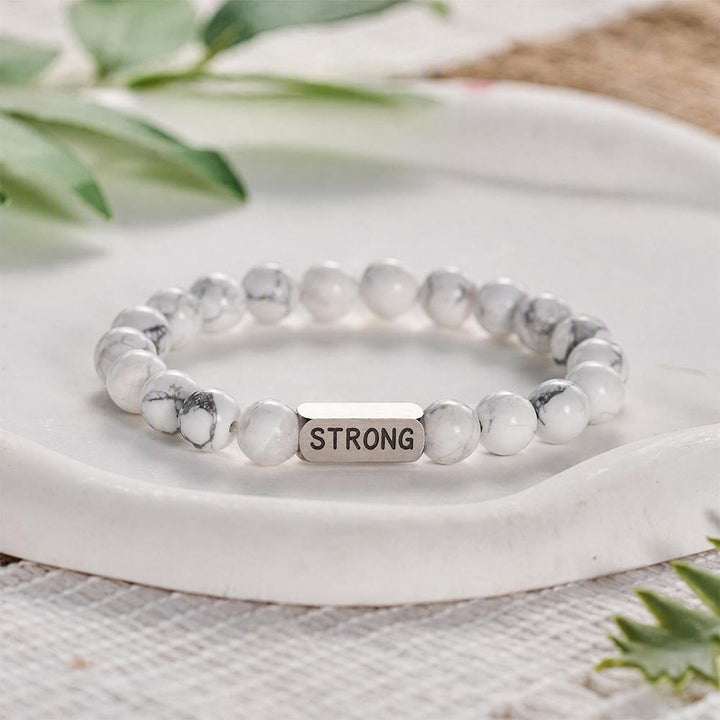 SolaceBeads White Turquoise Bracelet: Faith‑inspired STRONG Engraved Daily Reminder - White Turquoise - image 0