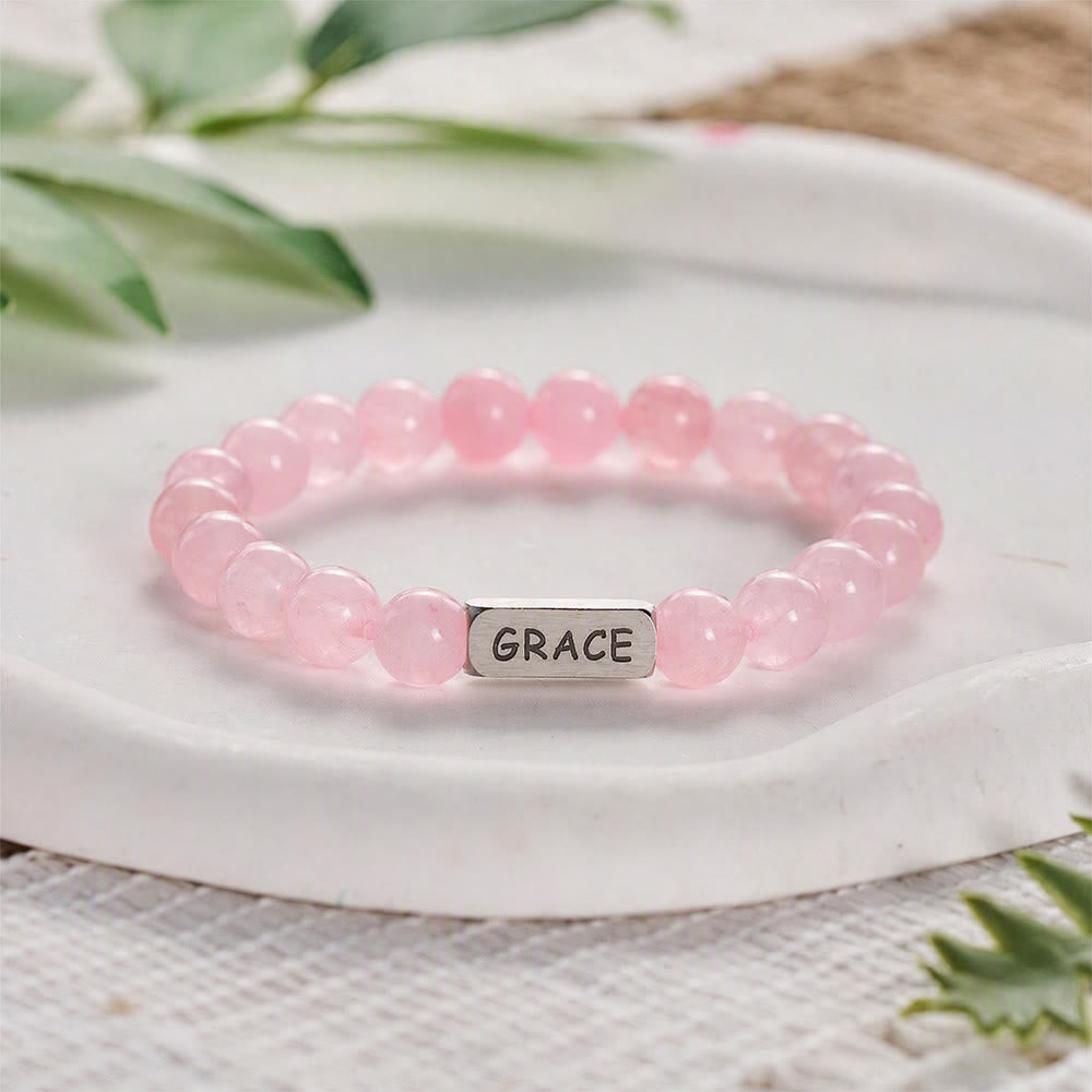 SolaceBeads Rose Quartz Bracelet: Grace‑Inspired Engraved Daily Faith Reminder - Rose Quartz - image 0