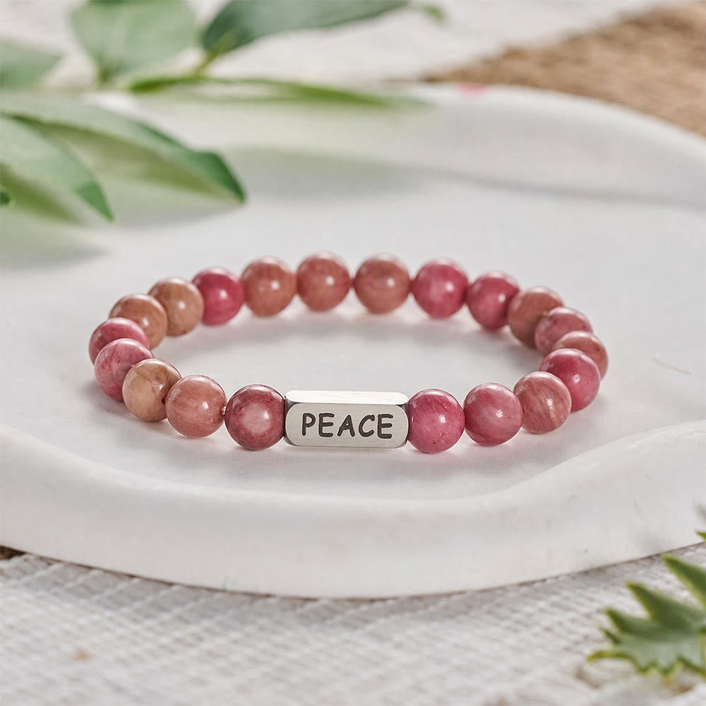 SolaceBeads Rhodonite Bracelet: Grace‑Filled PEACE Engraved Faith Bracelet - Natural Rhodonite - image 0