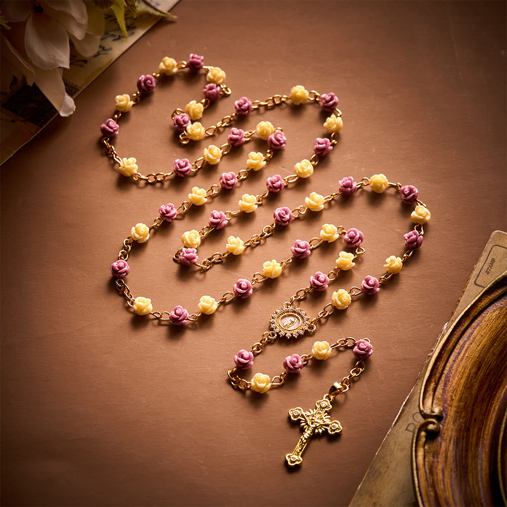 SolaceBeads Purple &amp; Beige Floral Rose Artistic Rosary: Devotion In Guadalupe Floral Grace - image 5