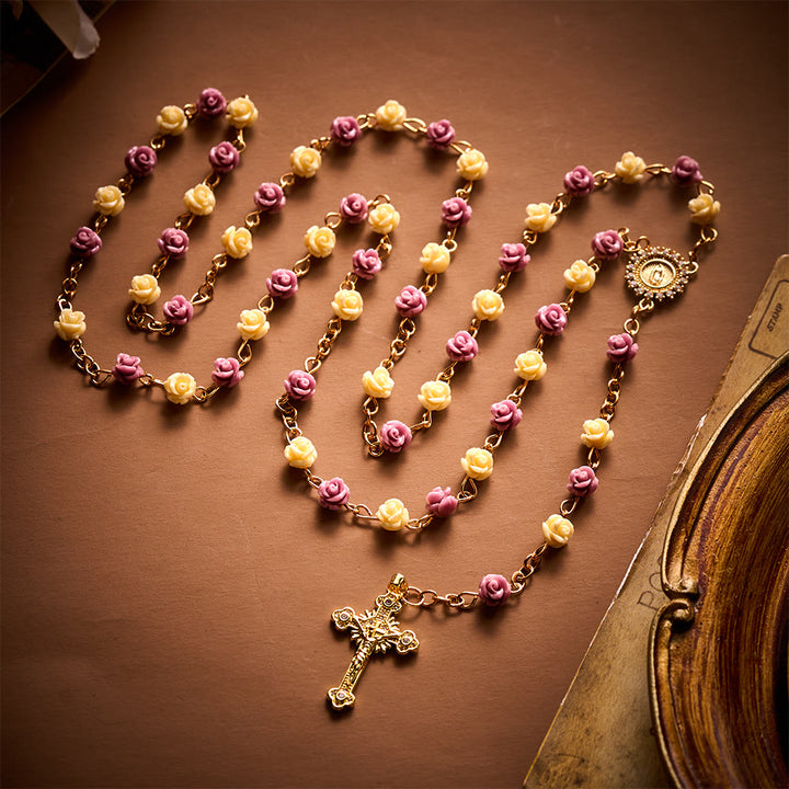 SolaceBeads Purple &amp; Beige Floral Rose Artistic Rosary: Devotion In Guadalupe Floral Grace - image 7