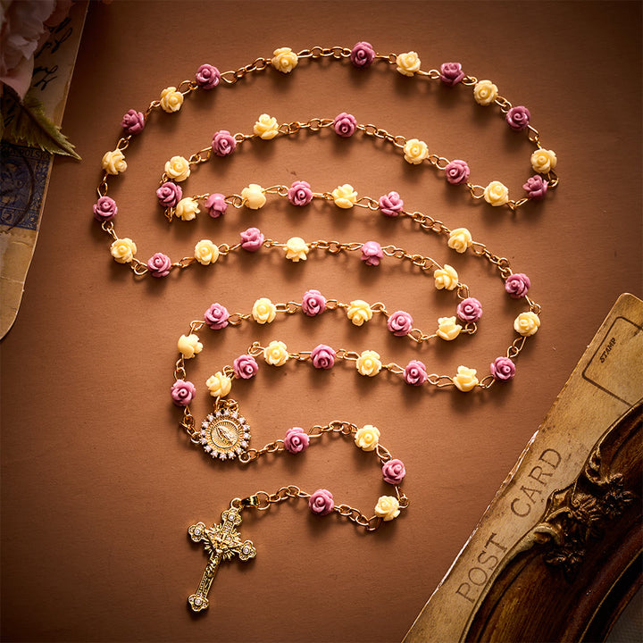 SolaceBeads Purple &amp; Beige Floral Rose Artistic Rosary: Devotion In Guadalupe Floral Grace - image 6