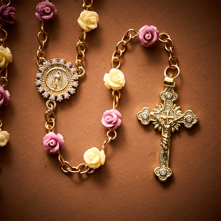 SolaceBeads Purple &amp; Beige Floral Rose Artistic Rosary: Devotion In Guadalupe Floral Grace - image 2