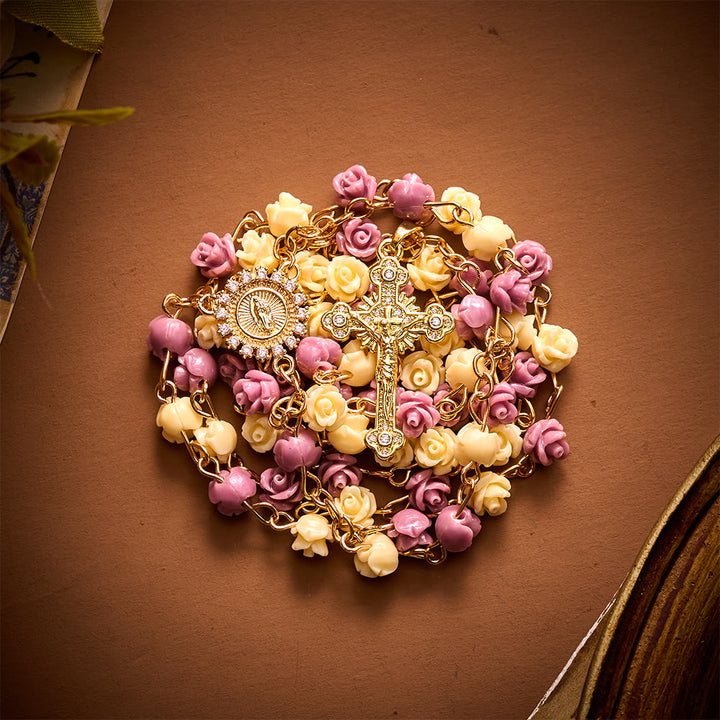 SolaceBeads Purple &amp; Beige Floral Rose Artistic Rosary: Devotion In Guadalupe Floral Grace - image 4