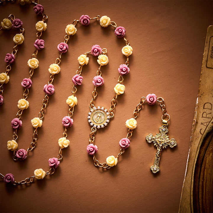 SolaceBeads Purple &amp; Beige Floral Rose Artistic Rosary: Devotion In Guadalupe Floral Grace - image 3