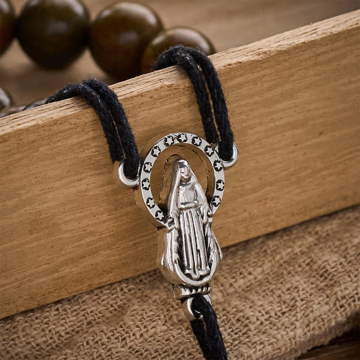 Solacebeads Green Sandalwood Bead Rosary &amp; Our Lady of Grace Medal: Devotion In Natural Wood Grain - image 2