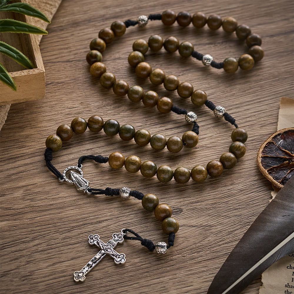 Solacebeads Green Sandalwood Bead Rosary &amp; Our Lady of Grace Medal: Devotion In Natural Wood Grain - image 7