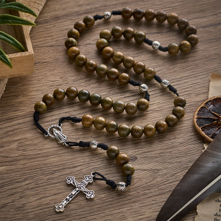 Solacebeads Green Sandalwood Bead Rosary &amp; Our Lady of Grace Medal: Devotion In Natural Wood Grain - image 7