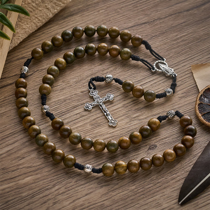 Solacebeads Green Sandalwood Bead Rosary &amp; Our Lady of Grace Medal: Devotion In Natural Wood Grain - image 6