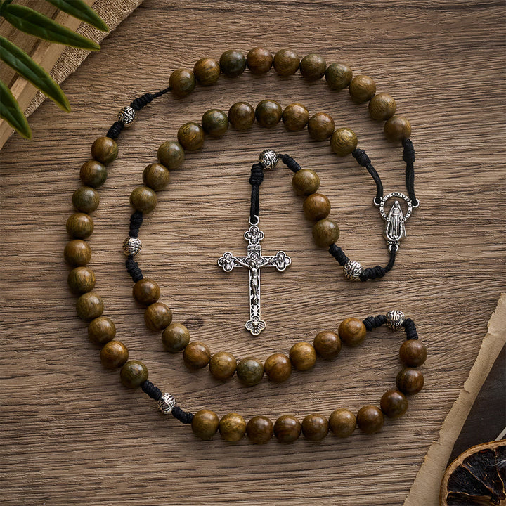 Solacebeads Green Sandalwood Bead Rosary &amp; Our Lady of Grace Medal: Devotion In Natural Wood Grain - image 5