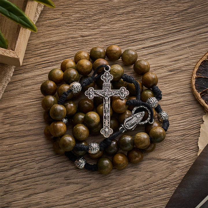 Solacebeads Green Sandalwood Bead Rosary &amp; Our Lady of Grace Medal: Devotion In Natural Wood Grain - image 4