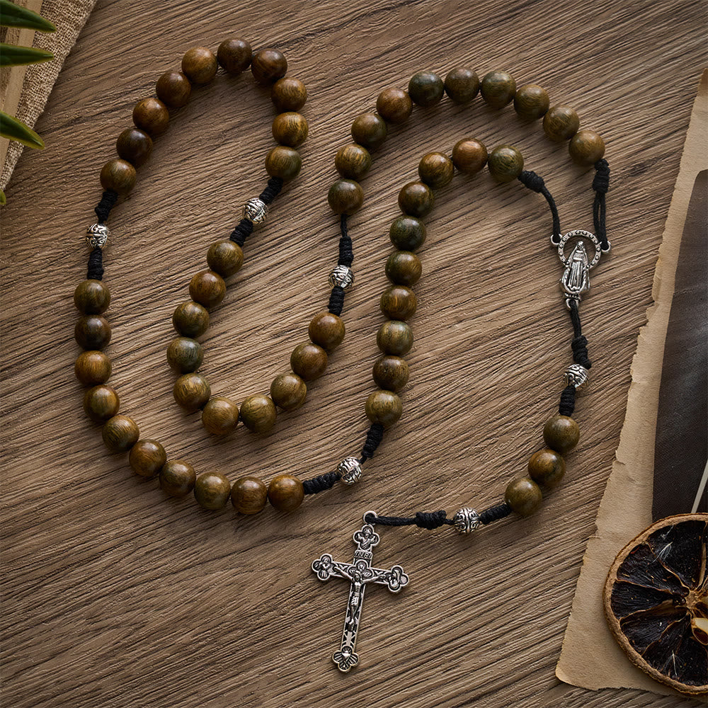 Solacebeads Green Sandalwood Bead Rosary & Our Lady of Grace Medal: Devotion In Natural Wood Grain - Green Sandalwood - image 0