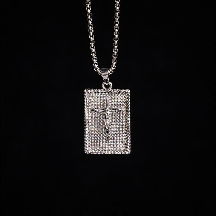 Solacebeads Square Plate Crucifix Pendant Necklace: Faith In Textured Metal Craft - image 5