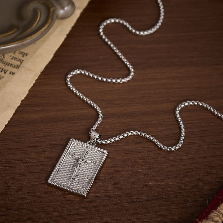 Solacebeads Square Plate Crucifix Pendant Necklace: Faith In Textured Metal Craft - image 8