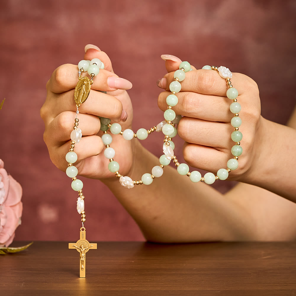 Solacebeads Verdant Grace Green Jade Rosary With Gold Accents &amp; Crucifix: Rooted In Timeless Calm - image 2