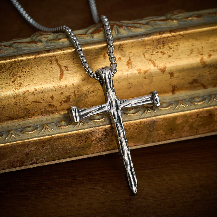 SolaceBeads Nail Cross Necklace &amp; Pendant: Anchored in Faith for Daily Prayer - Silver - image 0