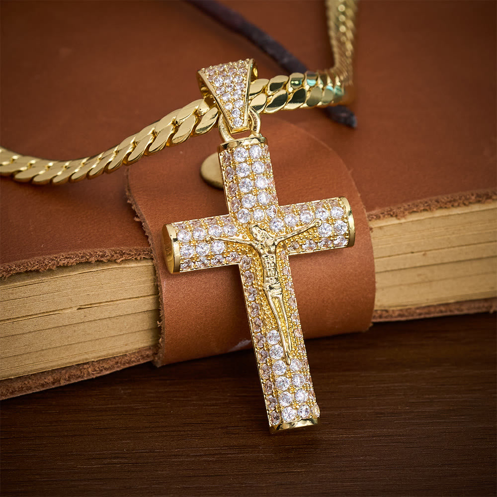 SolaceBeads Iced Crucifix Necklace & Pendant: Faith For Your Daily Spiritual Journey - Gold - image 0