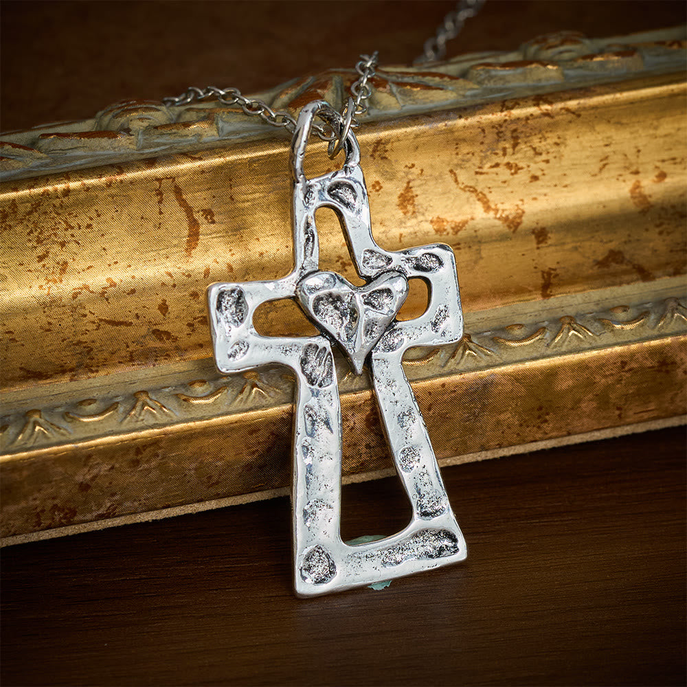 SolaceBeads Open Cross‑Heart Necklace & Pendant: Keep Faith In Daily Prayer - Silver - image 0