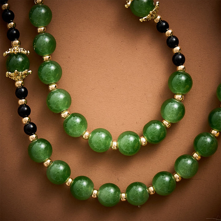 Solacebeads Forest‑Green Glass Rosary With Miraculous Medal &amp; Crucifix: Autumn Devotion of Grace - image 1