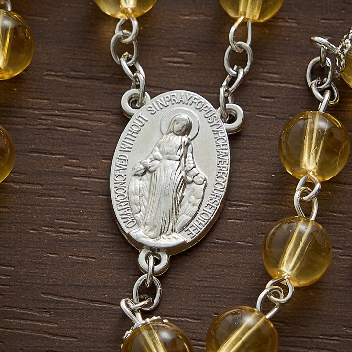 Solacebeads Golden‑Tone Glass Rosary With Miraculous Medal &amp; Crucifix: Grace  of Cozy Autumn - image 2