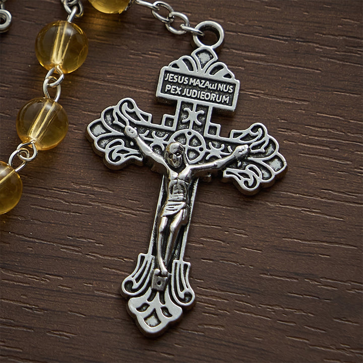 Solacebeads Golden‑Tone Glass Rosary With Miraculous Medal &amp; Crucifix: Grace  of Cozy Autumn - image 3