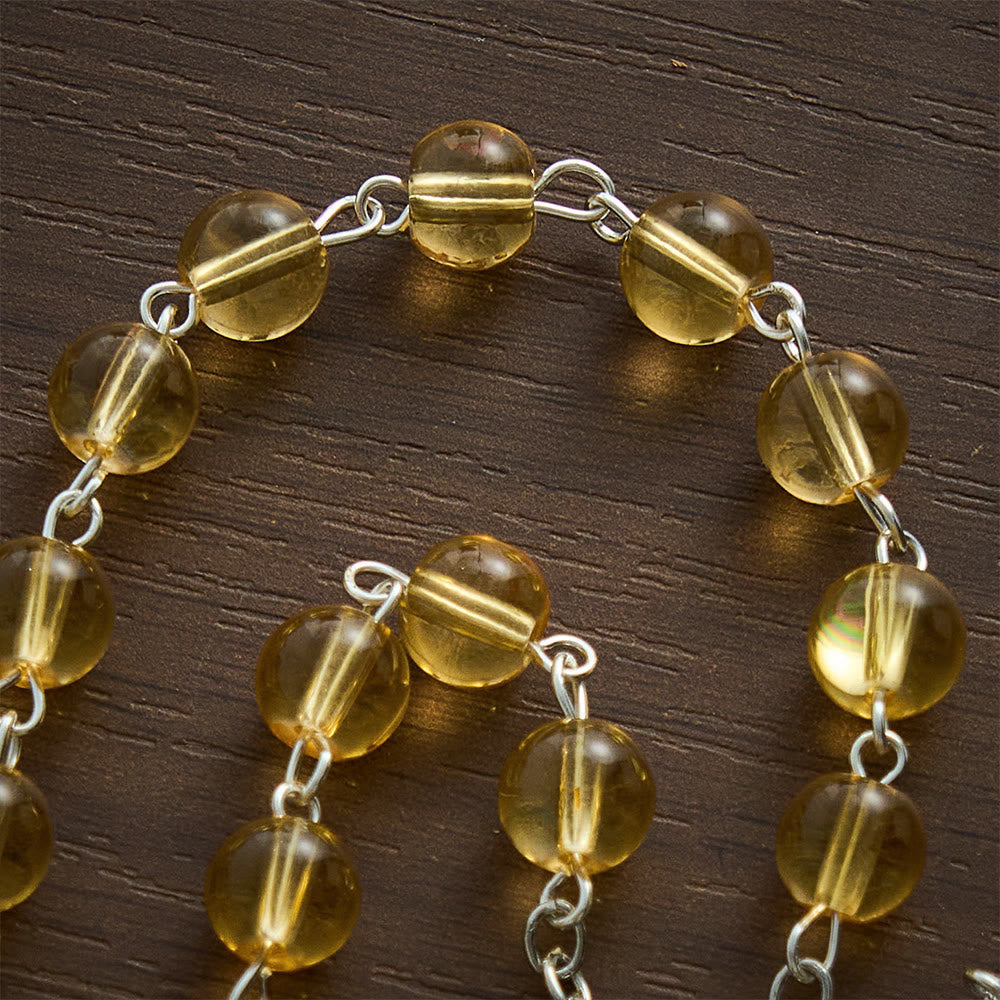 Solacebeads Golden‑Tone Glass Rosary With Miraculous Medal &amp; Crucifix: Grace  of Cozy Autumn - image 1