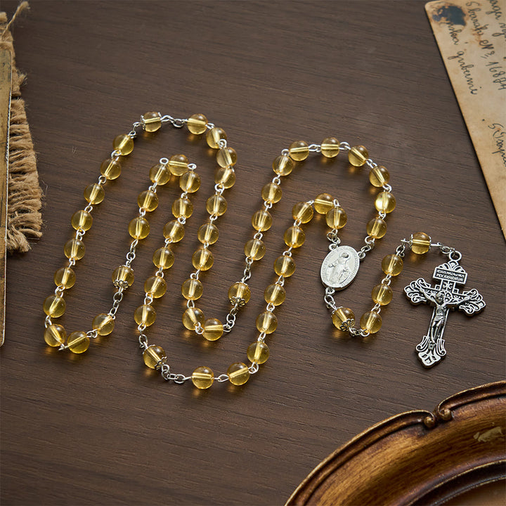 Solacebeads Golden‑Tone Glass Rosary With Miraculous Medal &amp; Crucifix: Grace  of Cozy Autumn - image 7