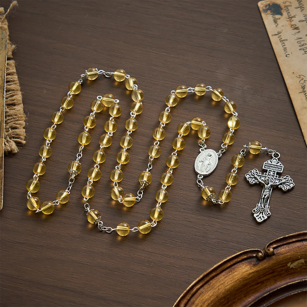 Solacebeads Golden‑Tone Glass Rosary With Miraculous Medal &amp; Crucifix: Grace  of Cozy Autumn - image 8