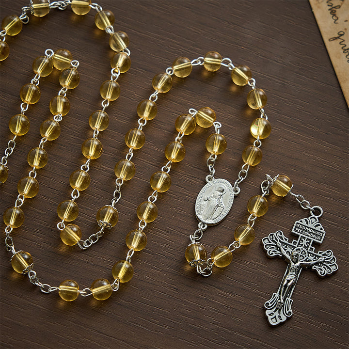 Solacebeads Golden‑Tone Glass Rosary With Miraculous Medal &amp; Crucifix: Grace  of Cozy Autumn - image 5