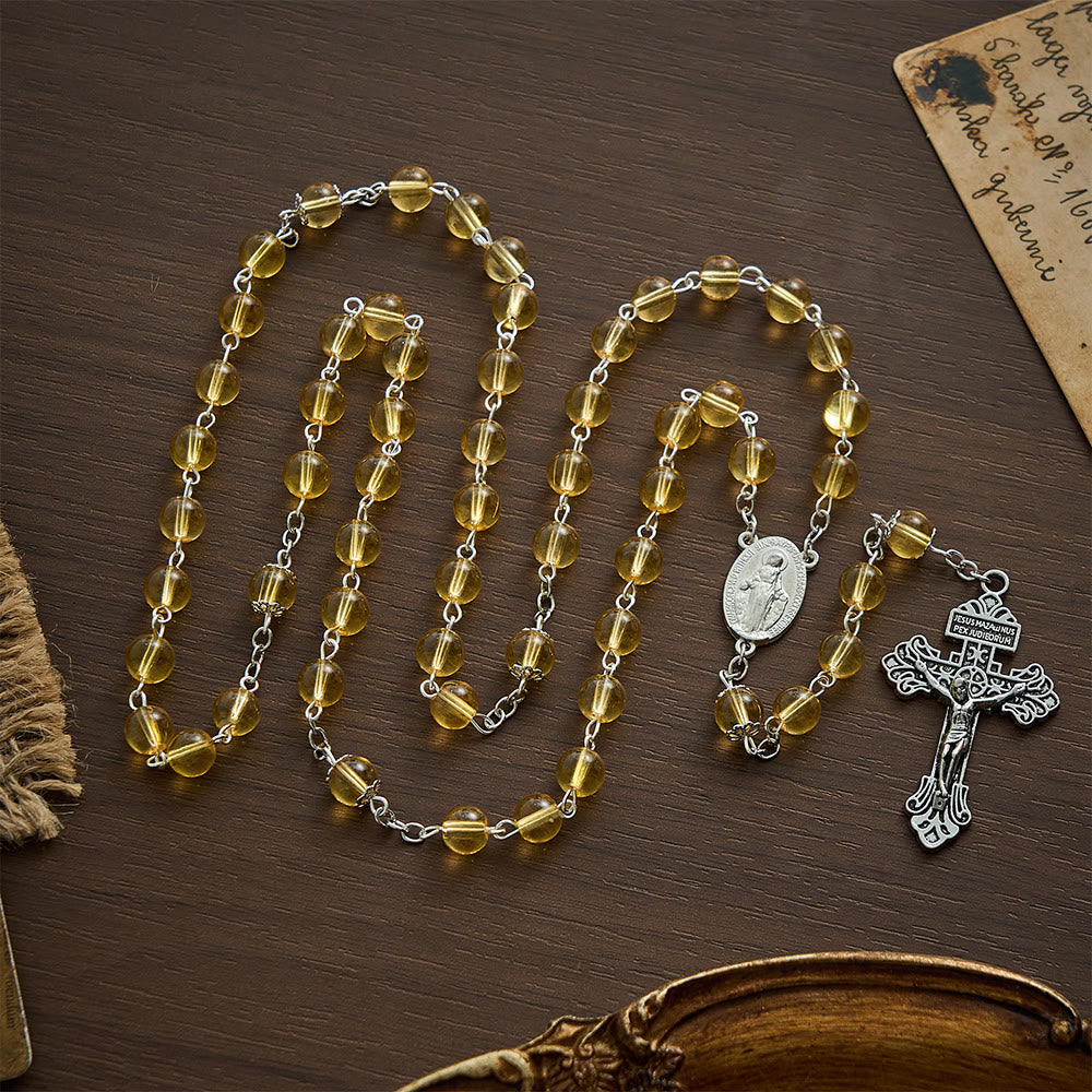 Solacebeads Golden‑Tone Glass Rosary With Miraculous Medal &amp; Crucifix: Grace  of Cozy Autumn - image 6