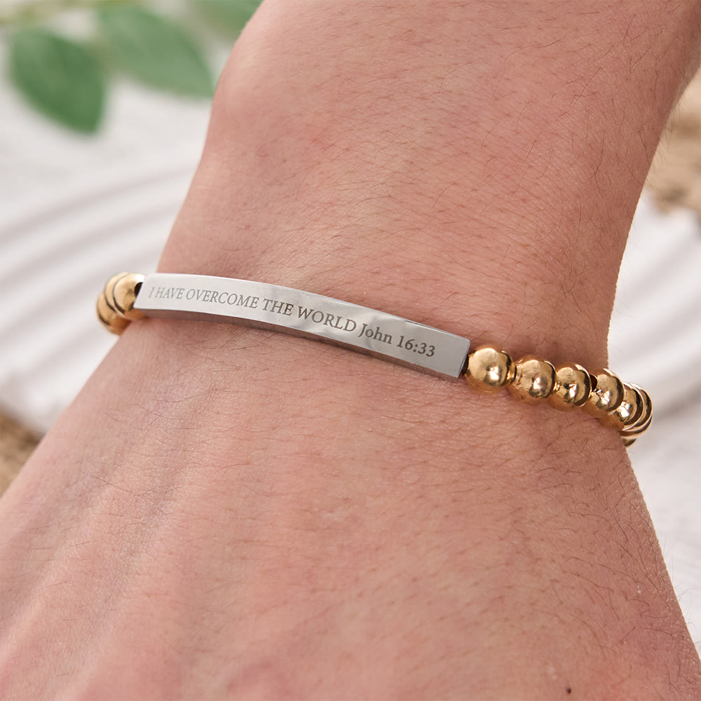 Solacebeads Metal Bead Engraving Bracelet With Scripture Bar: Brave Protection For Faith To School - image 1