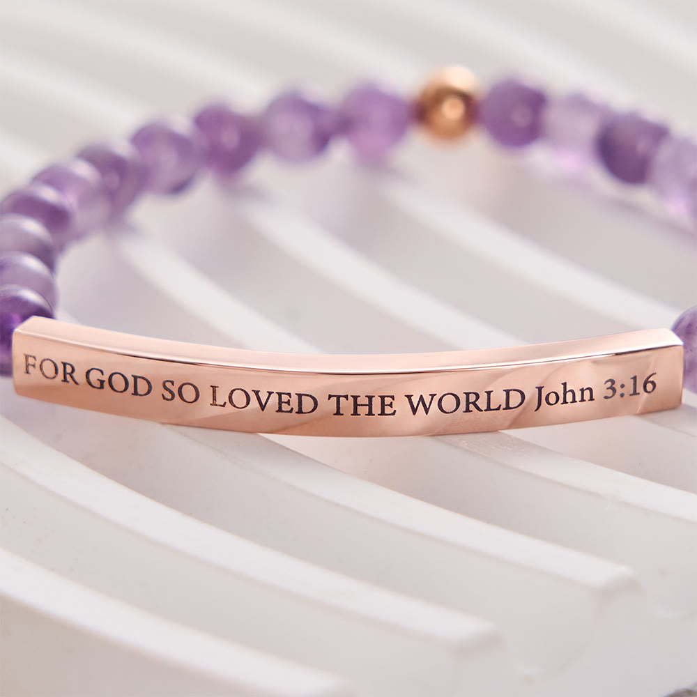 SolaceBeads Amethyst Faith Bracelet, Engraved "FOR GOD SO LOVED THE WORLD": Grace for Daily Life - image 3
