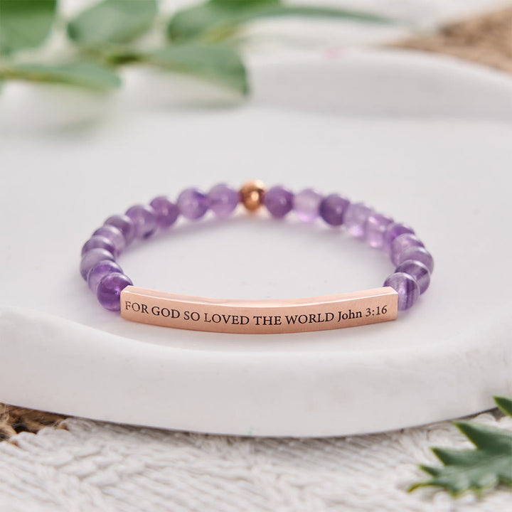 SolaceBeads Amethyst Faith Bracelet, Engraved "FOR GOD SO LOVED THE WORLD": Grace for Daily Life - Amethyst - image 0