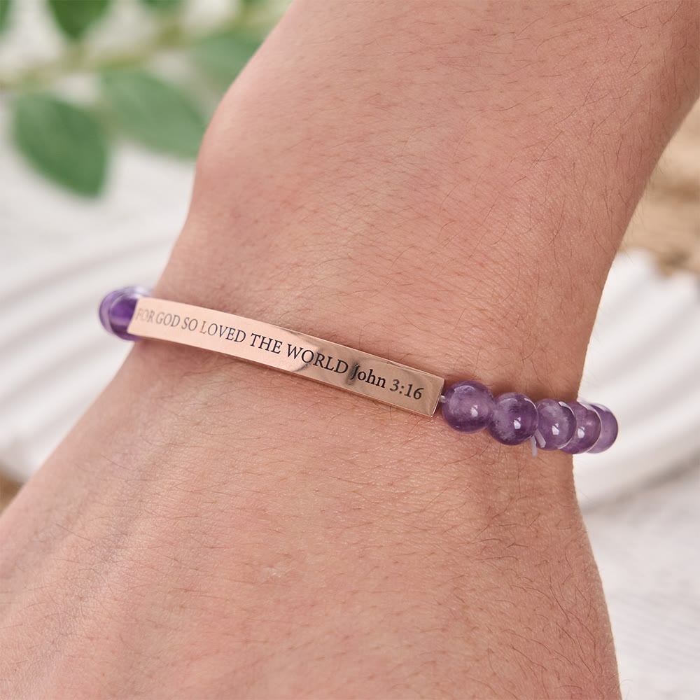 SolaceBeads Amethyst Faith Bracelet, Engraved "FOR GOD SO LOVED THE WORLD": Grace for Daily Life - image 1