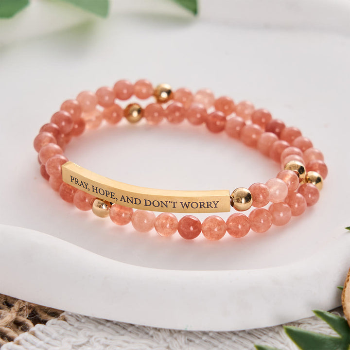 SolaceBeads Sunstone Faith Engraved Rosary Bracelet: PRAY, HOPE, AND DON&