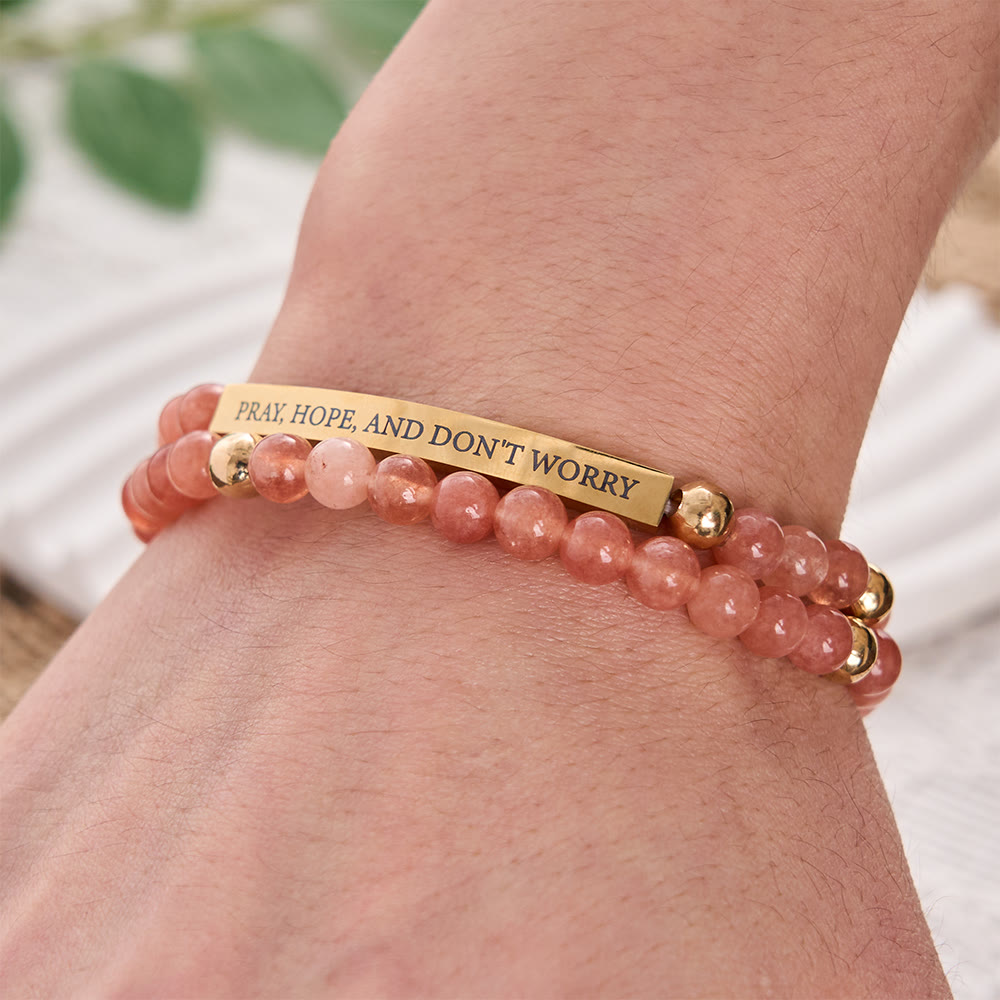 SolaceBeads Sunstone Faith Engraved Rosary Bracelet: PRAY, HOPE, AND DON&