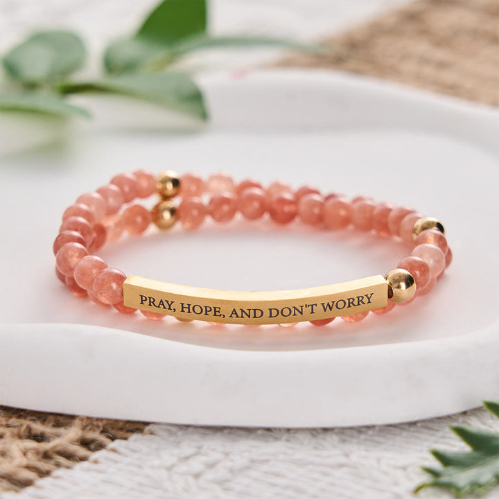 SolaceBeads Sunstone Faith Engraved Rosary Bracelet: PRAY, HOPE, AND DON&